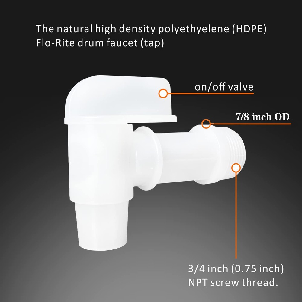 Toolazy Spigot for 6 Gallon Container, 2 Pack 3/4" NPT Plastic 2 Pack, White