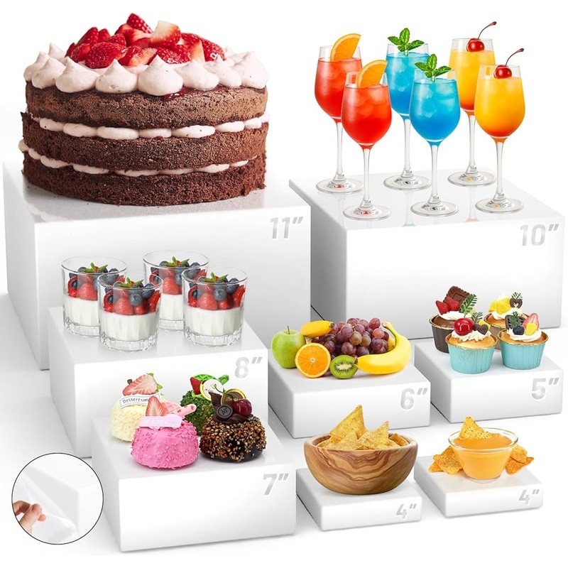 Acrylic Display Riser Set Buffet Stand Multi-Level Food Organizer Party Event US