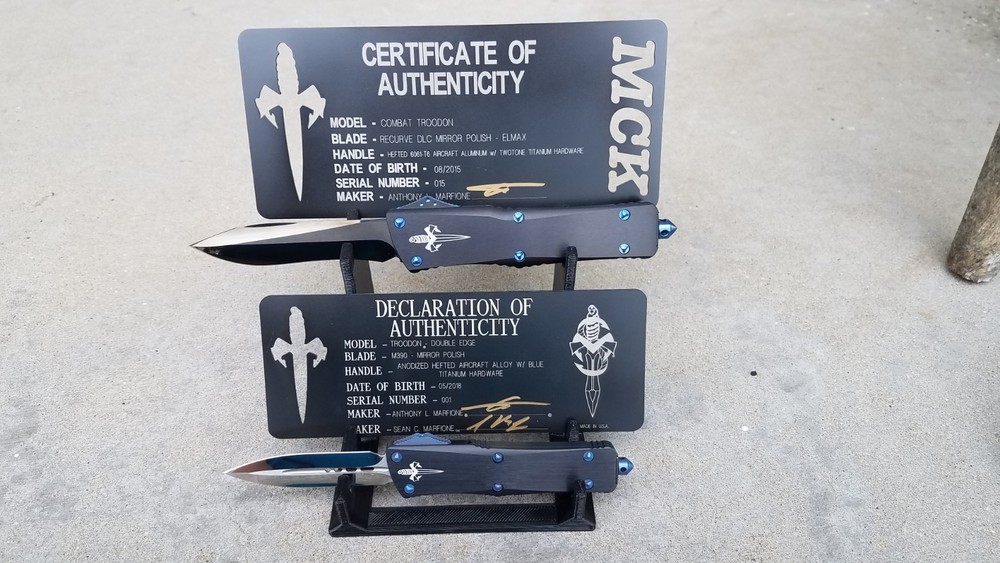 2 tier Microtech Marfione custom display rack ultratech Combat Troodon Cypher