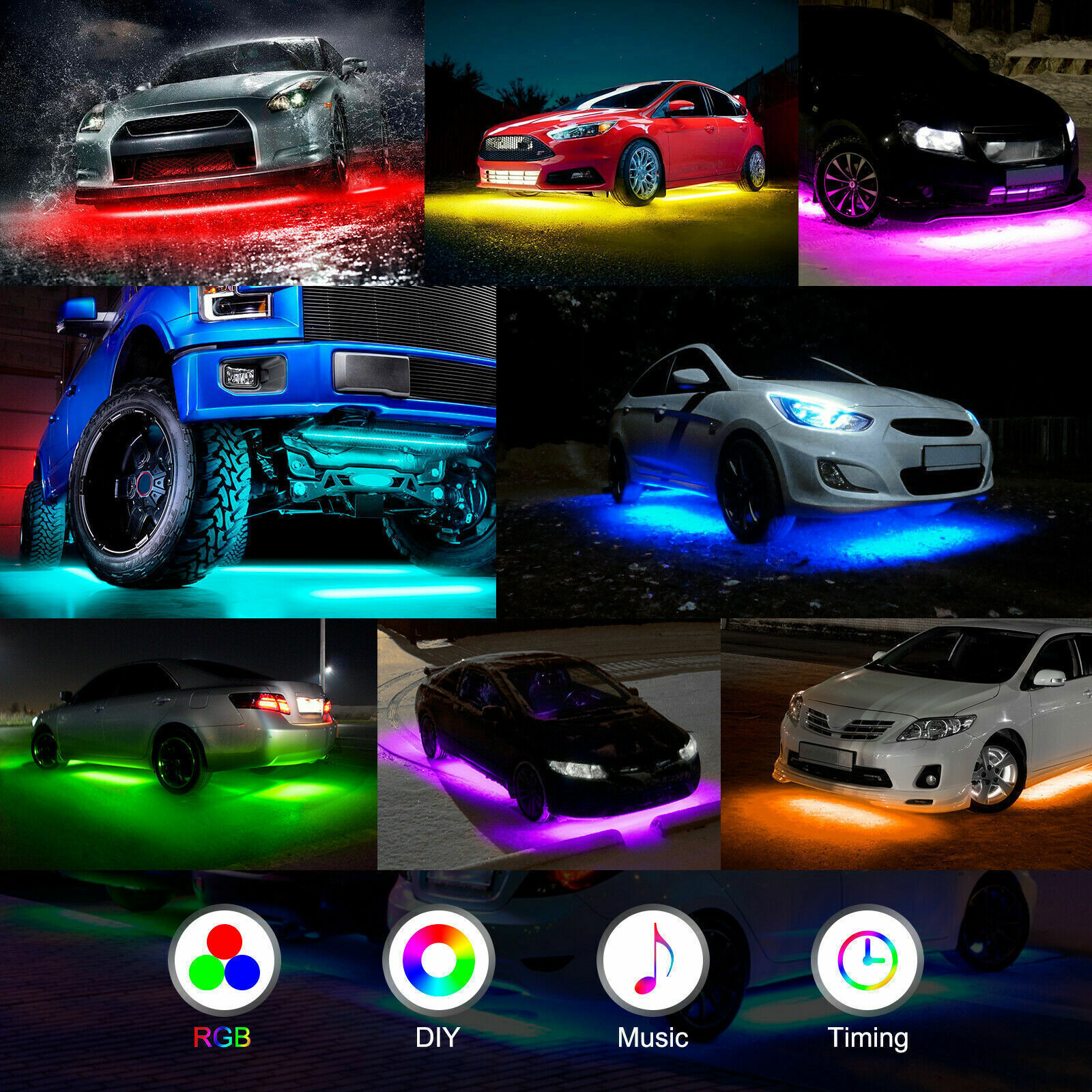 Bright 1200lm RGB Underglow Lights 4PCS Kit w/Remote for Car SUV Truck Exterior