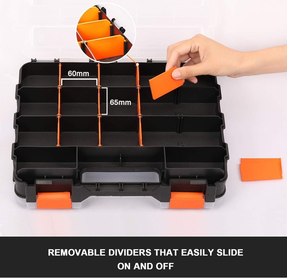 Impact-Resistant Tool Storage Box with Customizable Dividers, 34 Compartments
