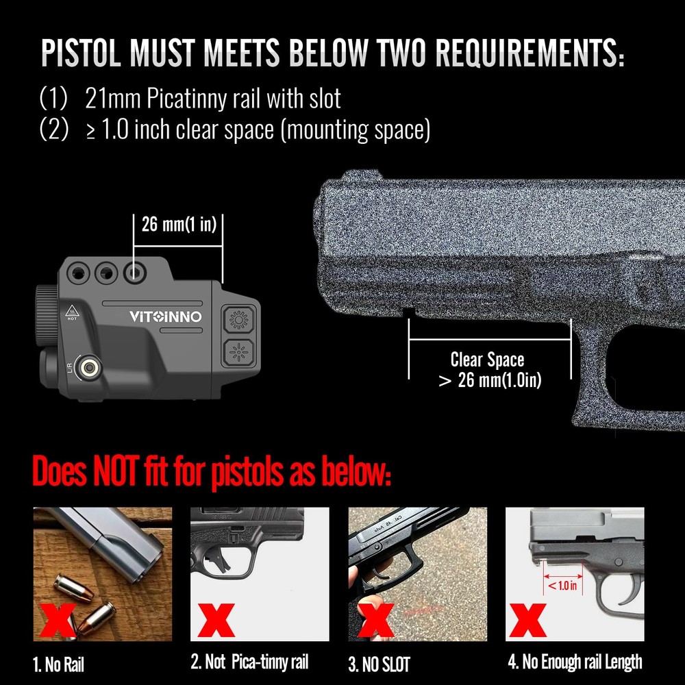 VITOINNO 700 Lumens Red Laser Light Combo, Slidable Tactical Flashlight