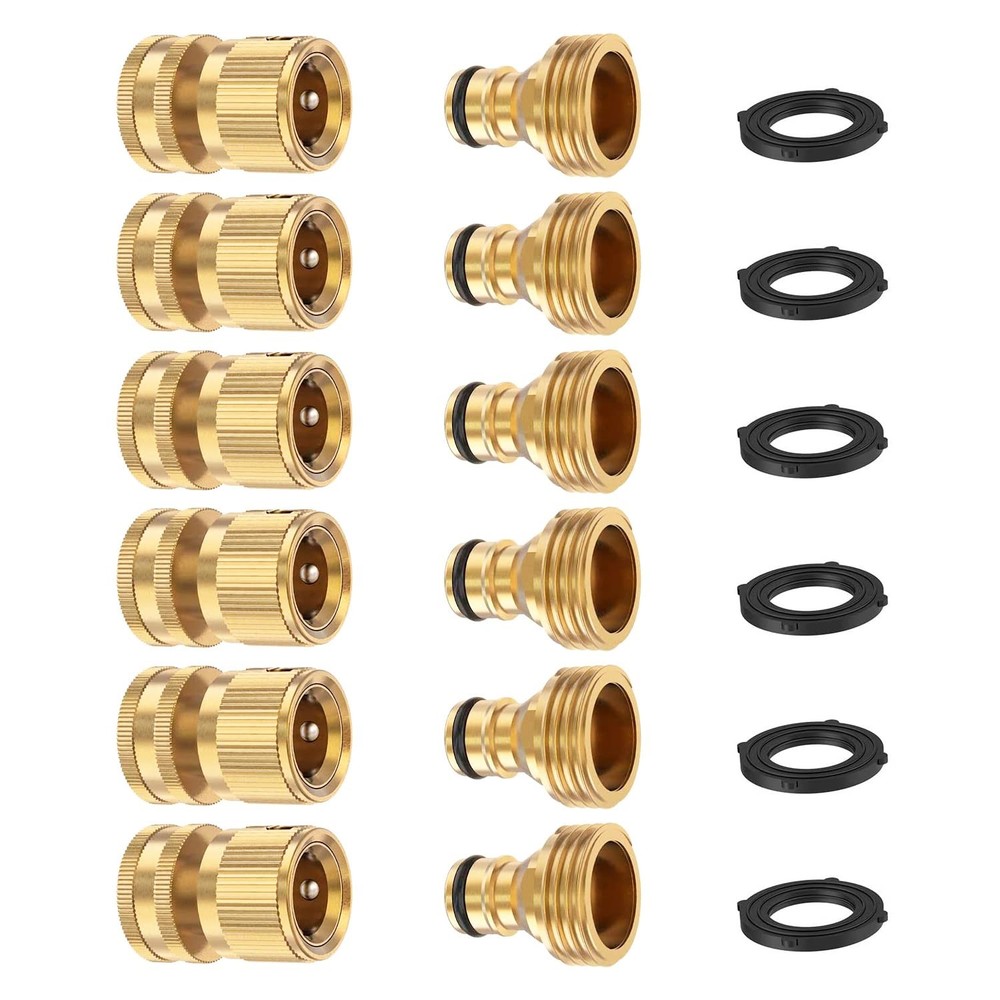 FINEST+ Garden Hose Quick Connector, Solid Brass 3/4 Inch Thread Fitting No-L...