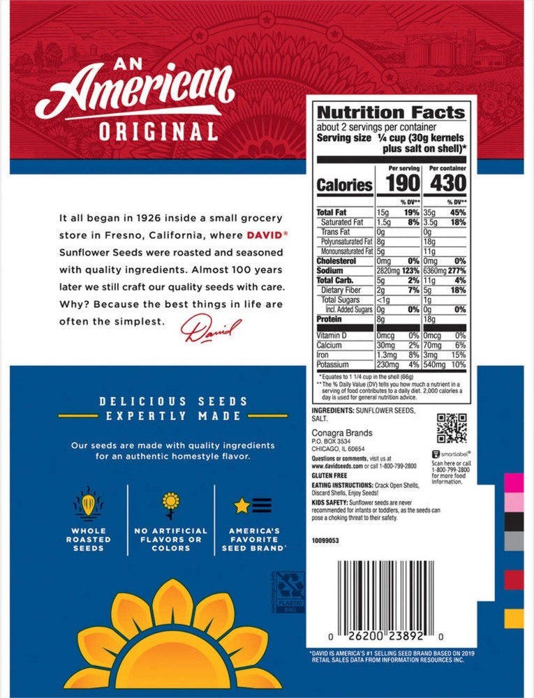 DAVID Jumbo Sunflower Seeds - Original - 3.75oz
