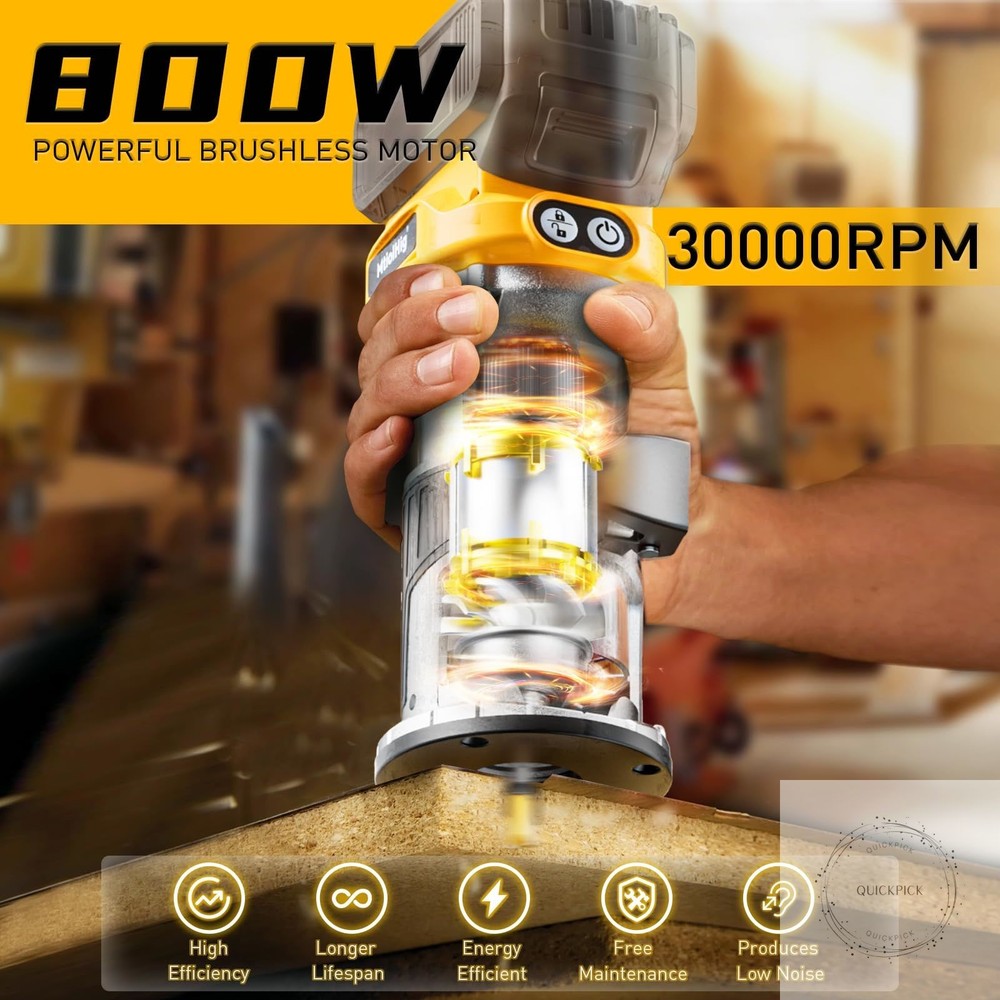 Cordless Compact Router Compatible with DeWalt 20V Battery Bare Tool 6 Variable