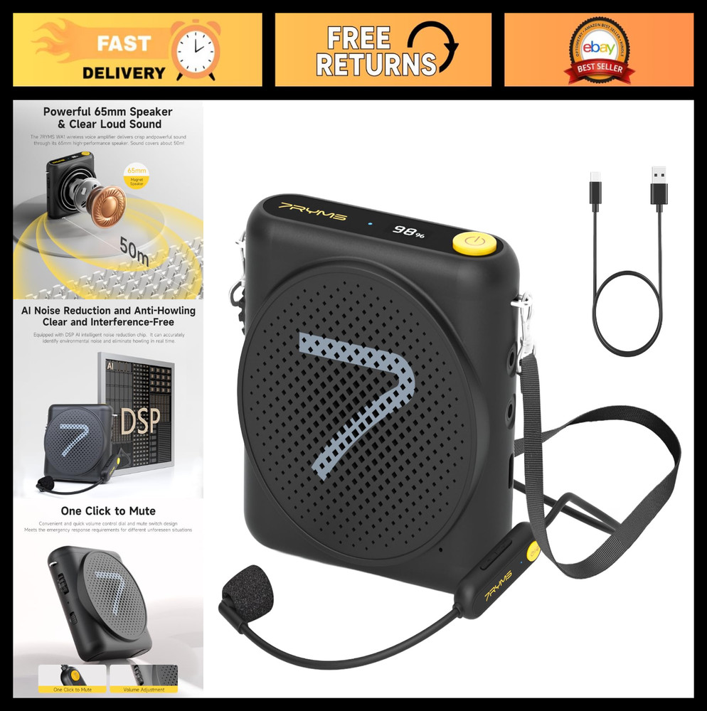 Wireless Voice Amplifier with Headset Microphone - Portable Mini Speaker for Cla