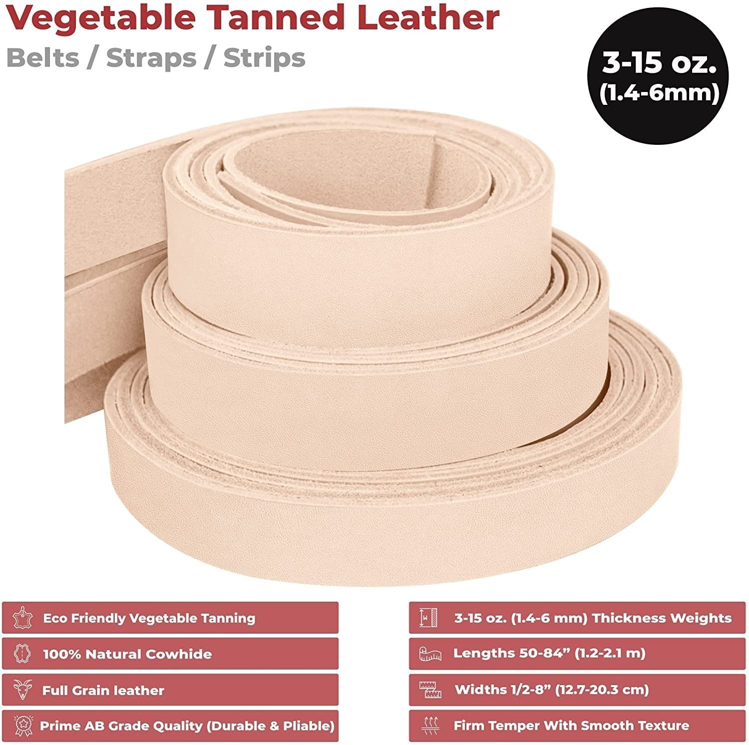 ELW Leather Blank Belt - 8-9 to 13-15 oz Thickness Cowhide Vegetable Tanned