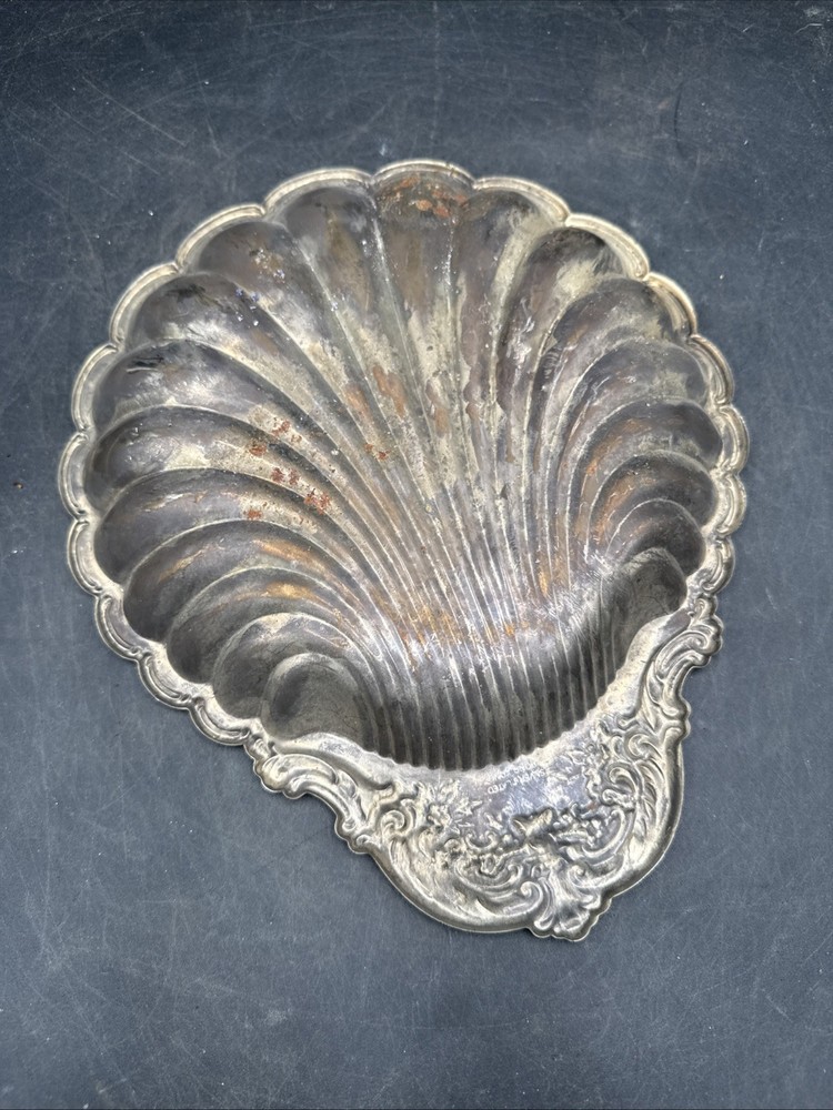 Vintage Silverplate Seashell Dish from Hong Kong ~ 11”x 9”