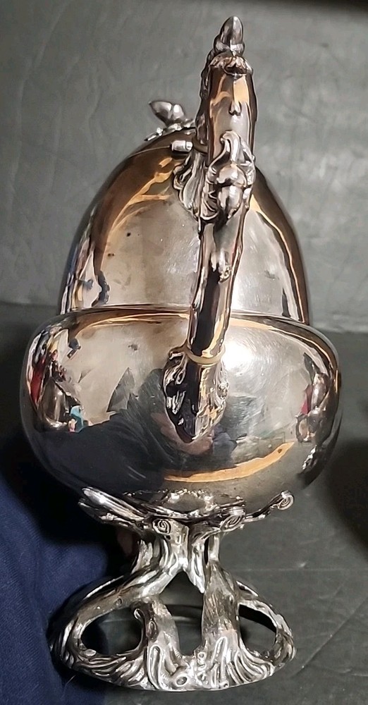 Antique Silver Plated Acorn Shaped Coffee Pot 3pc Set Acorns Tree Trunk Base