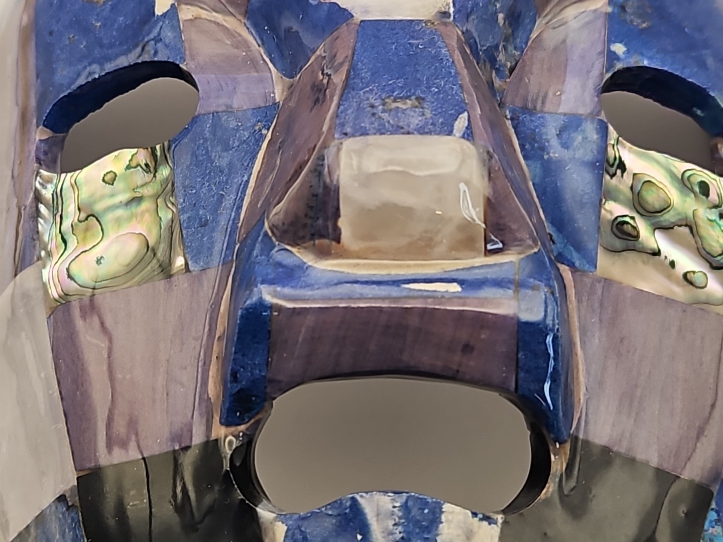 Mexican Mexico Mayan Aztec Death Burial Mask Abalone Stone Figurine Decorative