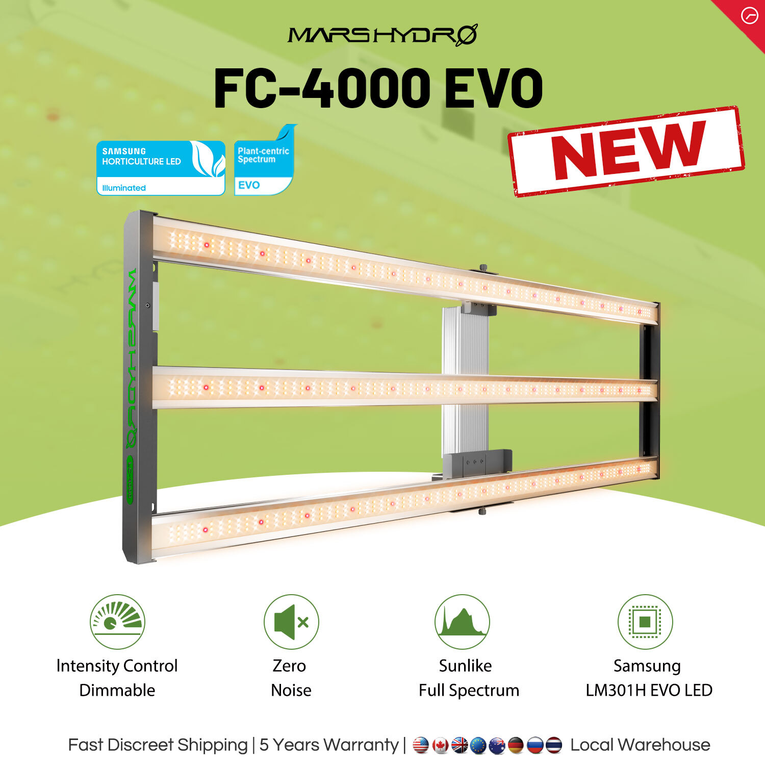 Upgraded MARS HYDRO FC 4000 LED Grow Light Samsung LM301H EVO for 4x2 Grow Tent