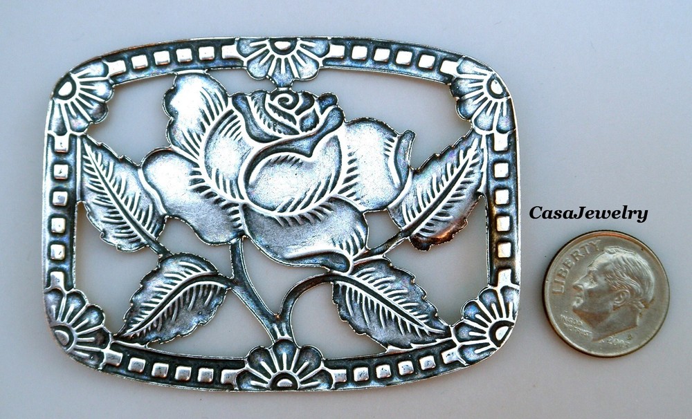 #5025 ANTIQUED .925 STERLING SILVER PLATED RECTANGULAR ROSE ORNAMENT