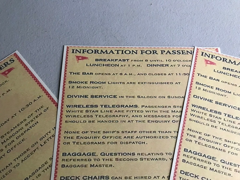 WHITE STAR LINE INFORMATION FOR PASSENGERS NICE REPLICA