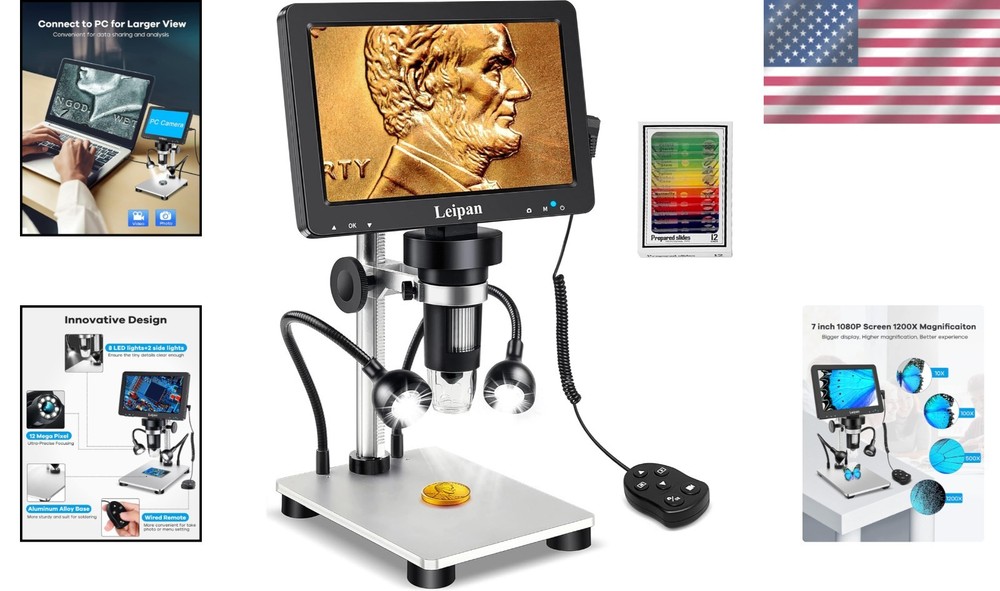 7" LCD Microscope 1200X, 12MP Coin Magnifier
