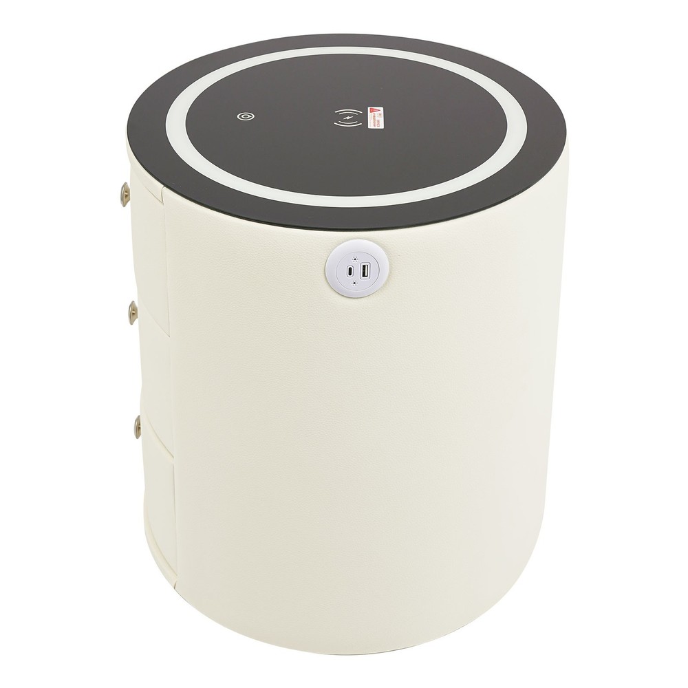 Nightstand with Charging Station End Table Bedside Table With 3 Storage Drawers