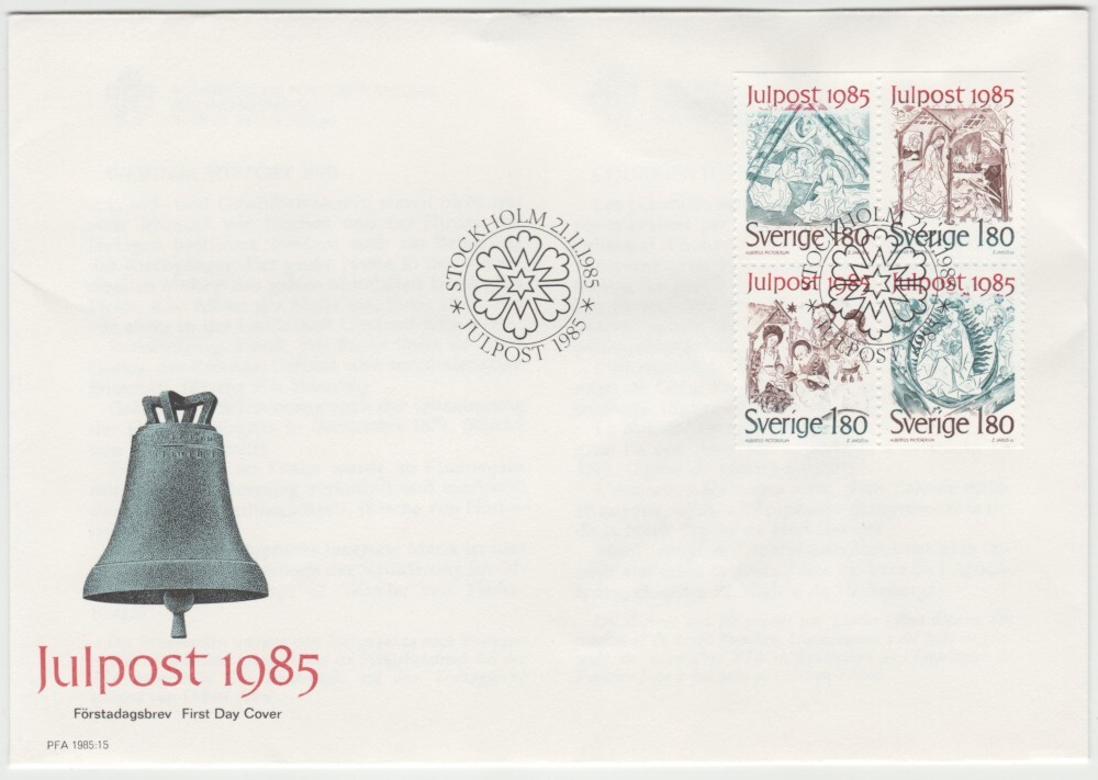 Sweden FDC 1985, Christmas, Mint