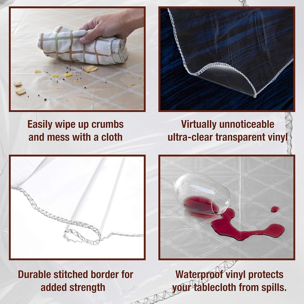 Deluxe 54" x 78" Rectangular Table Cover - Waterproof Vinyl Protector for Dining