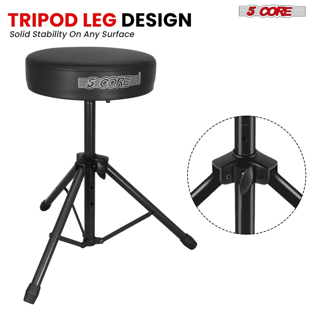 5 CORE Drum Throne 3 Inch Padded Comfortable Guitar Adjustable Height, Black