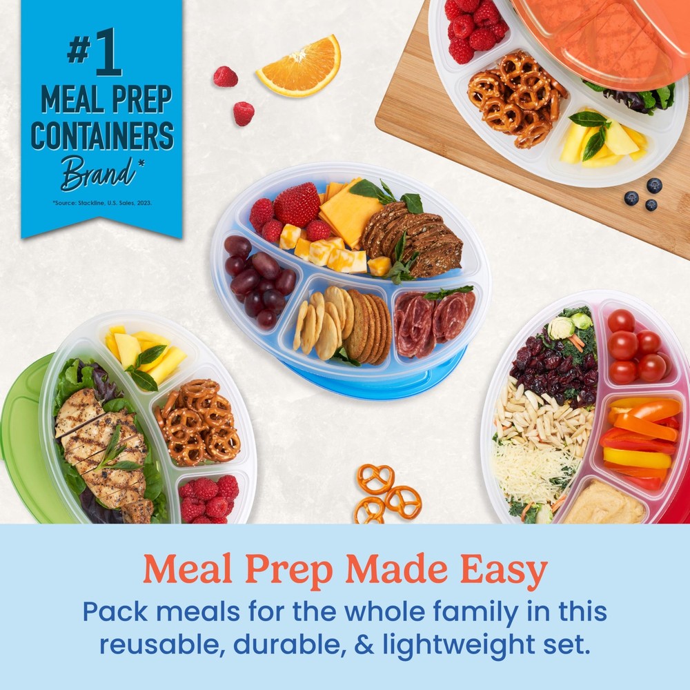 Easyboxes 4-Compartment Oval Containers - Patented Design 8-Piece Set; 4 Tray...