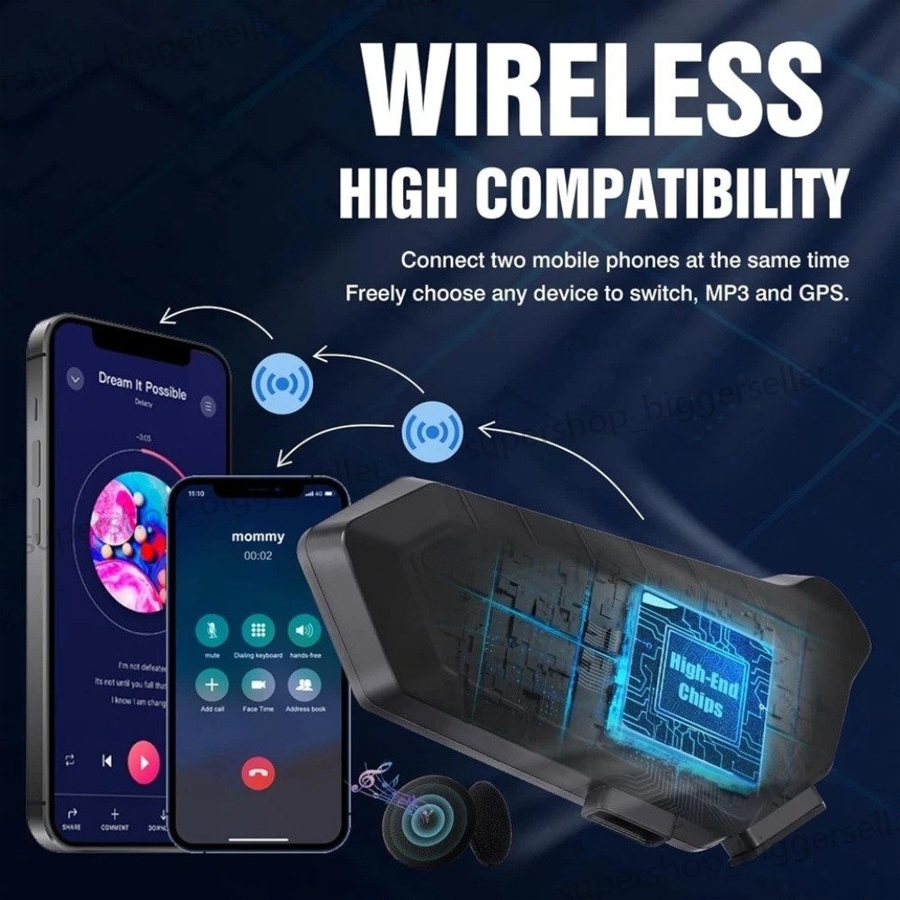 FM Motorcycle Headset Bluetooth Helmet Intercom Speaker Music Share Headphone US
