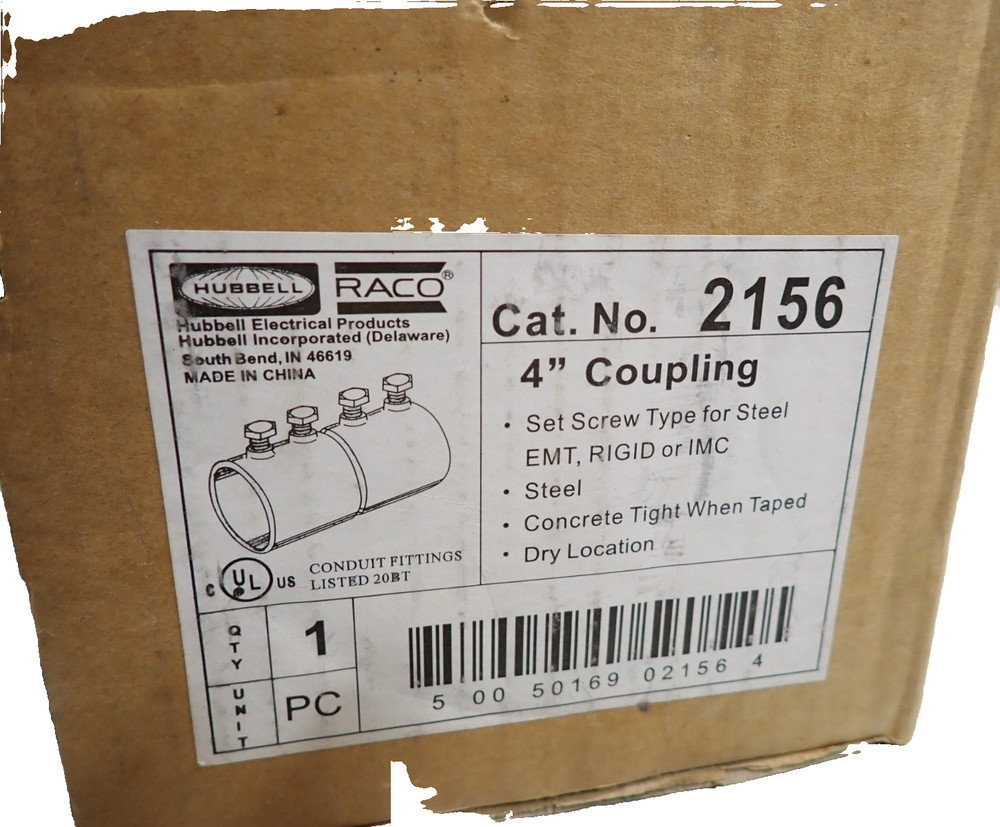 NEW - Hubbell 4" Coupling 2156 Set Screw Type for Steel Dry Location