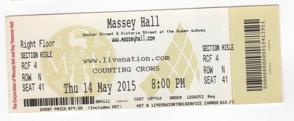 2015 Counting Crows Used Concert Ticket Stub