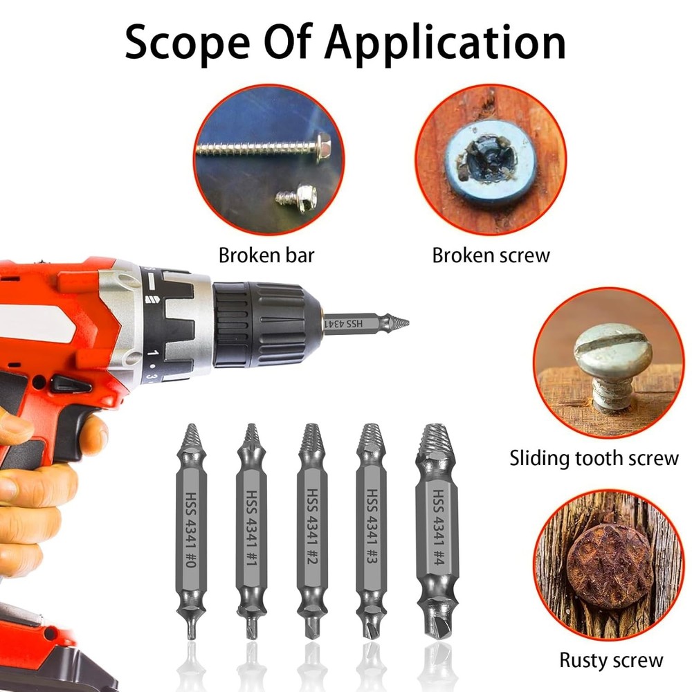 Professional Screw Extractor Set, 5-Piece HSS Drill Bit Kit
