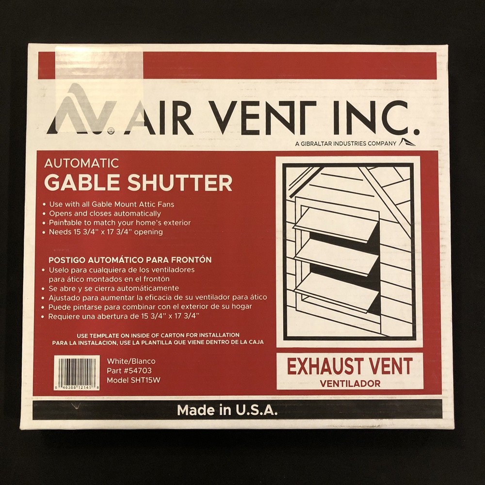 White Plastic Paintable Automatic Gable Shutter Vent Square SHT15W Attic Aire