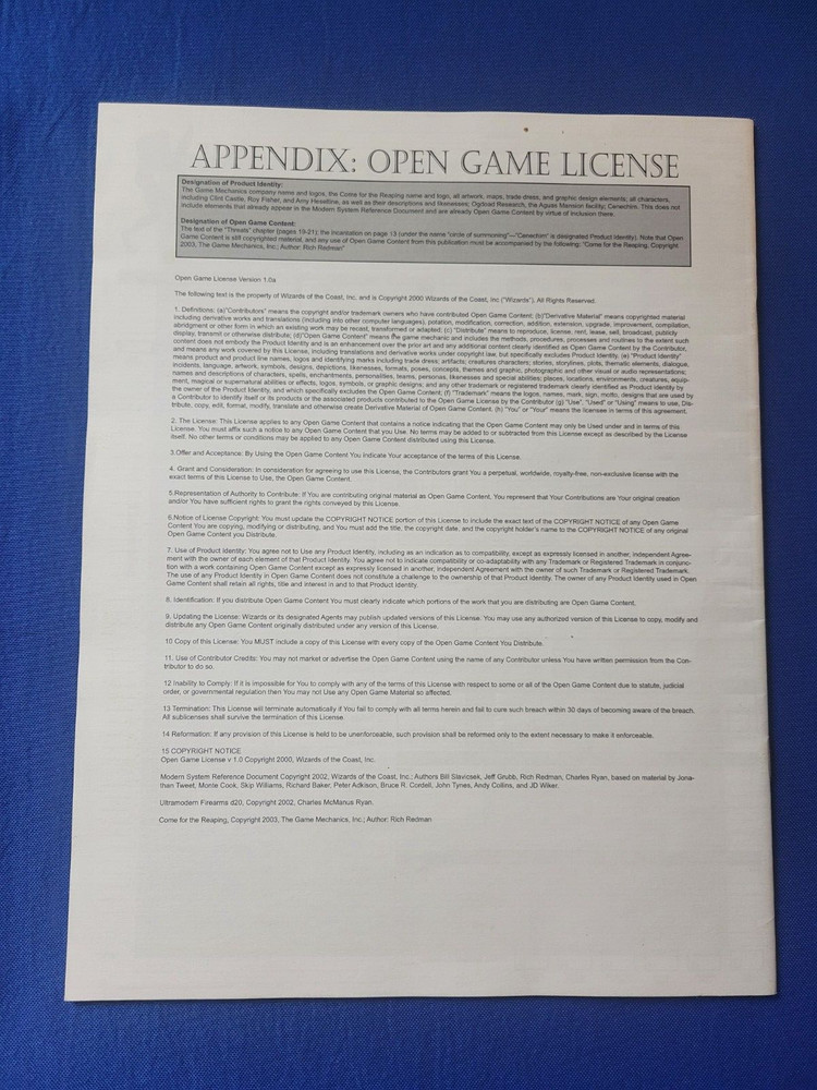 Modern GM Screen (Booklet Only) - Green Ronin