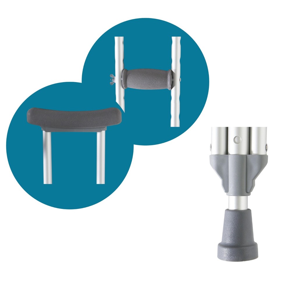 CRUTCHES ALUMINIUM, PUSH BUTTON ADJUSTABLE HEIGHT LIGHTWEIGHT