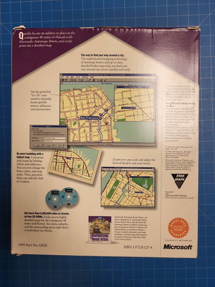 Microsoft Automap Streets Digital Street Maps Software Windows 95 3.1 CD