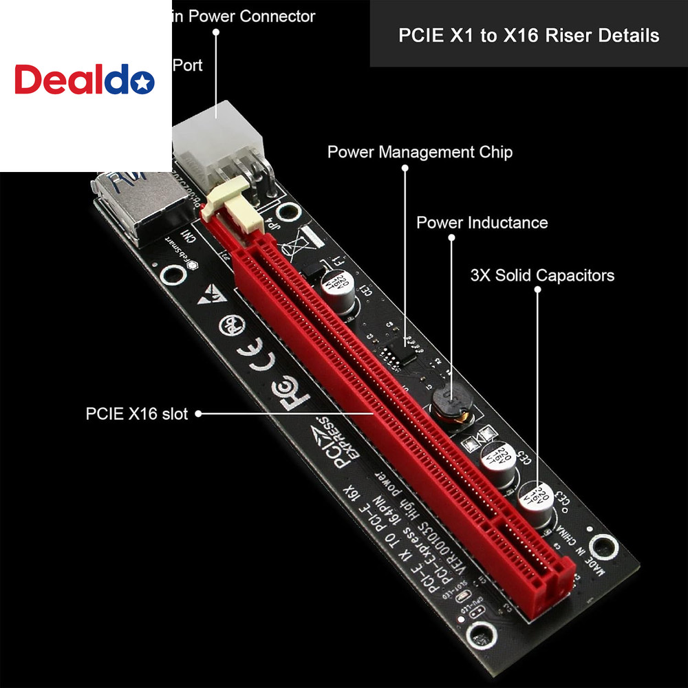 GPU Riser for Ethereum Mining Rigs, PCIE Risers for ETH Mining Rigs, 6PCS Black