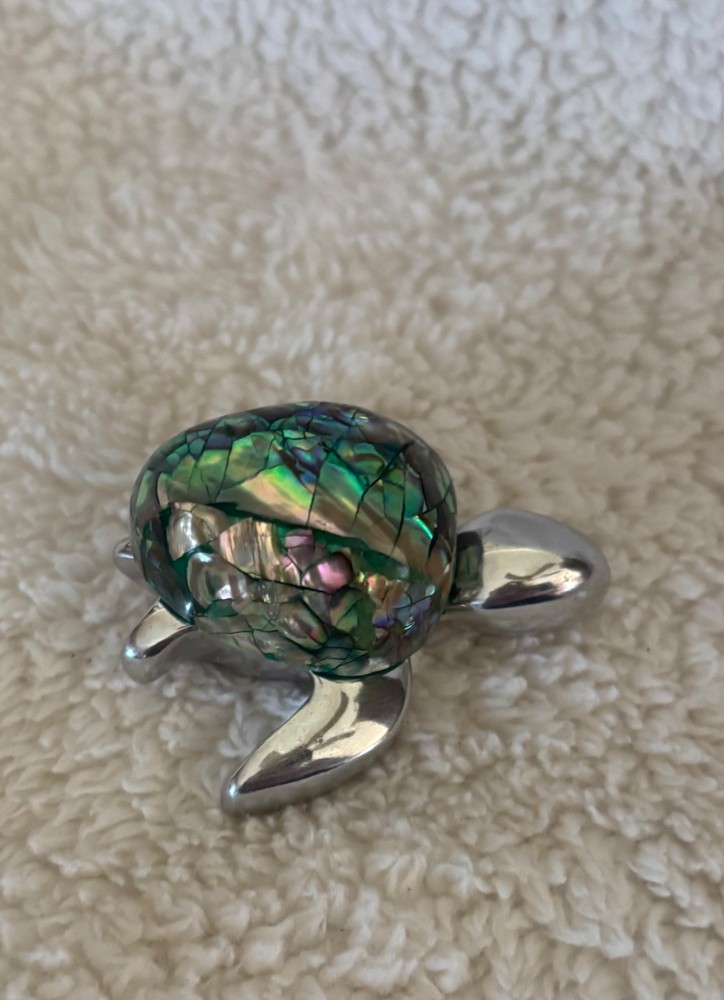 TURTLE FIGURINE MADE FROM ABALONE SHELL & STAINLESS 2”