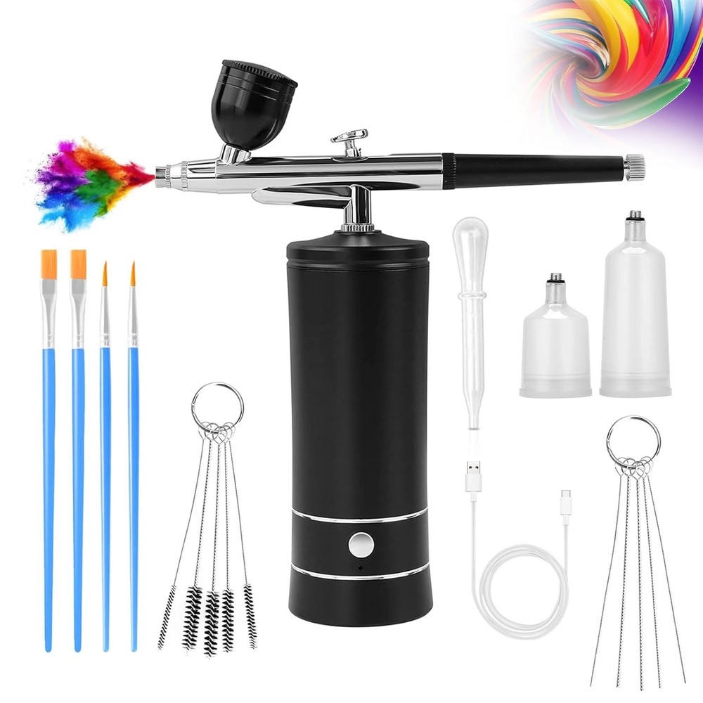 Wireless Airbrush Kit: Compact 5.9'' with Powerful Compressor & USB Charge