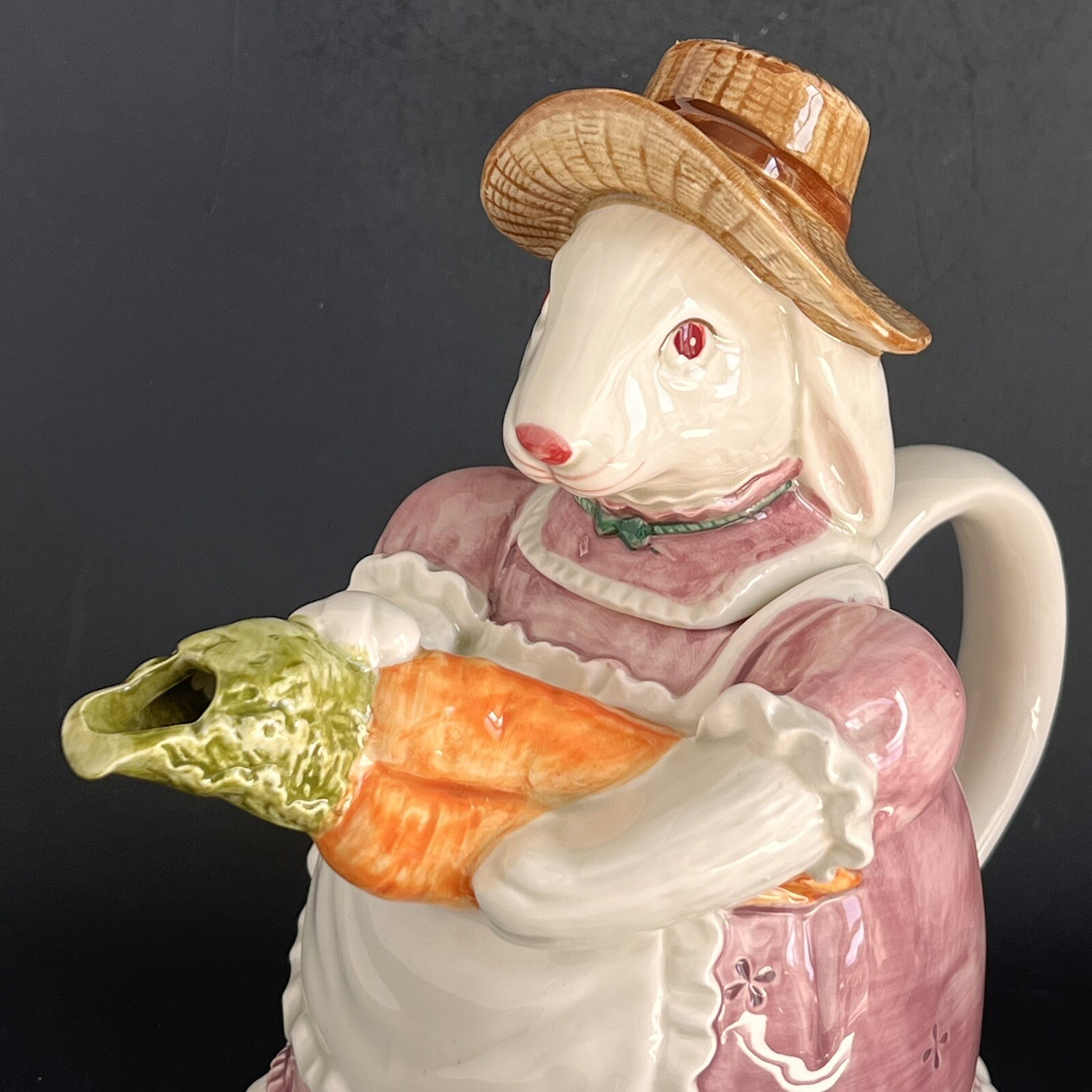 Otagiri Handpainted Ceramic Gardening Bunny Teapot 10” Cottagecore