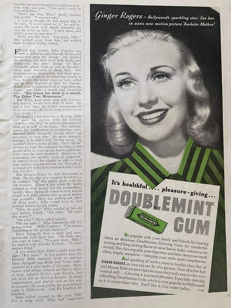 Ginger Rogers, Wrigley's Doublemint Gum, Vintage Print Ad
