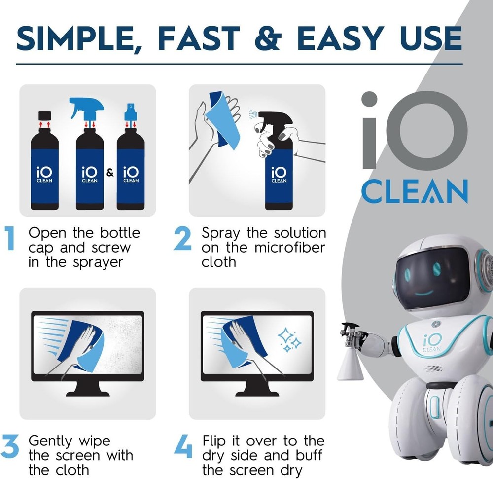 Eco-Friendly 16oz Screen Cleaner with Microfiber Cloth & Dual Nozzles