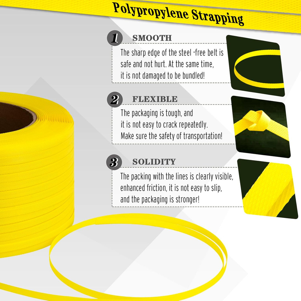Poly Strapping, Packaging Banding Strap, Pallet Strapping Roll 3280' Yellow