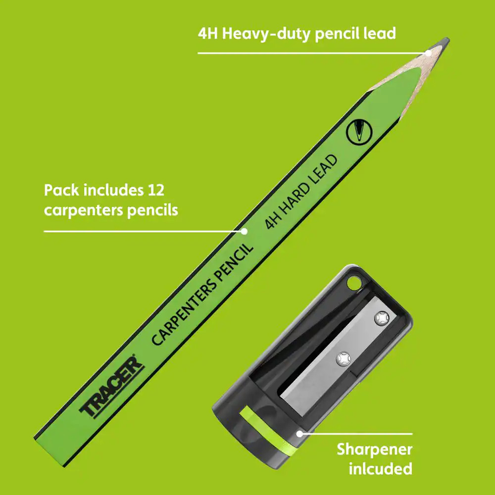 4H Carpenters Pencils (12-Piece) with Sharpener
