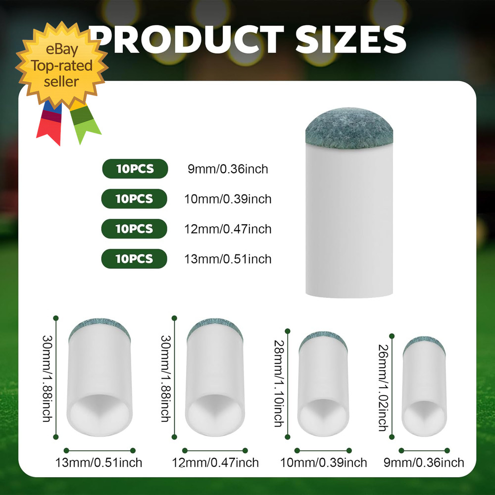 40Pcs Slip on Pool Cue Tips Replacement Kit 4 Sizes Upgrade Pool Stick Tips