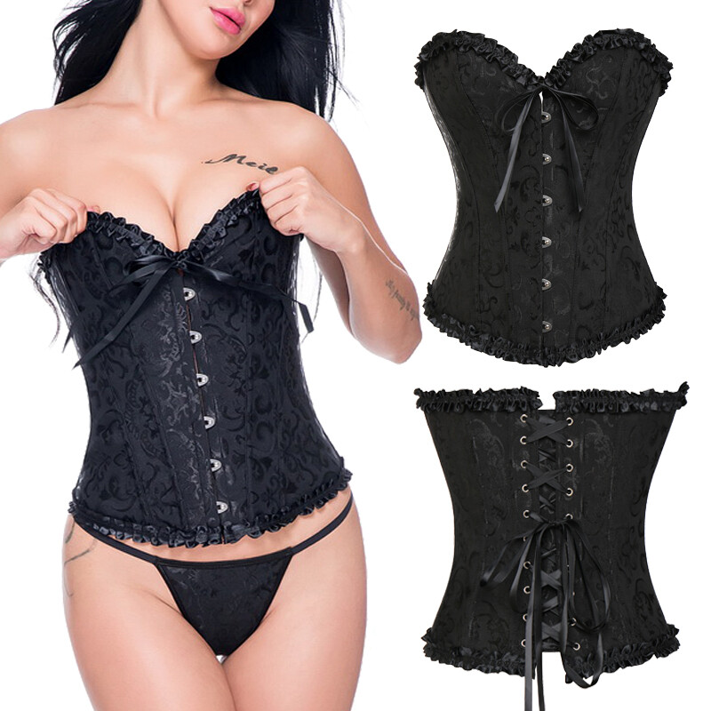 @ Women Black Steampunk Corset Bustier Gothic Shapewear Plus-Size Sexy Lingerie