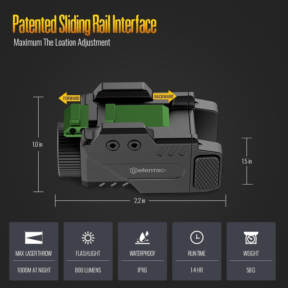 DEFENTAC 800lm Flashlight Weapon Light with Strobe Function LED for Gun Pistol