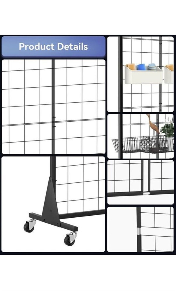 Blasinc Gridwall Panel Display Stand 2' x 5.5' Ft Heavy Movable Floorstanding De