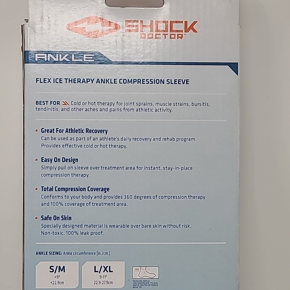 Shock Doctor Flex Ice Therapy Ankle Compression Sleeve S/M Cold Hot Support