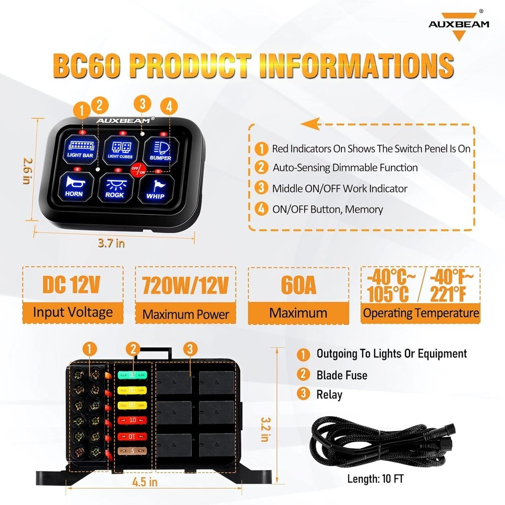 Heavy-Duty 6 Circuit Panel with Automatic LED Dimming and Easy Installation