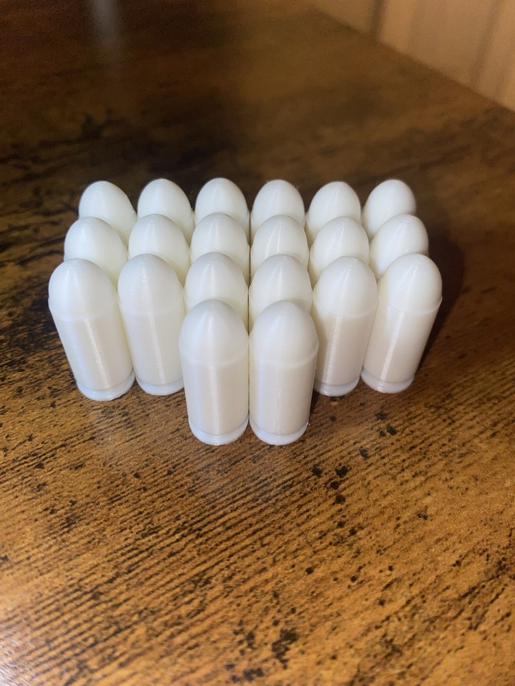Reusable 9MM Snap Caps/Dummy Rounds WHITE 20 Pack 100% Solid 3D Printed