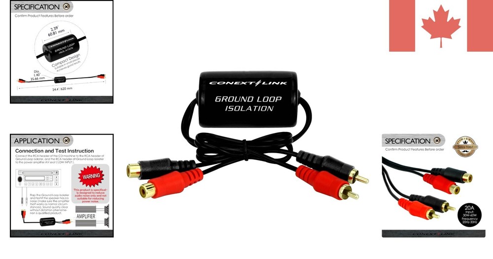 RCA Stereo 2-Channel Ground Loop Isolator - Eliminate Audio Noise Effortlessly