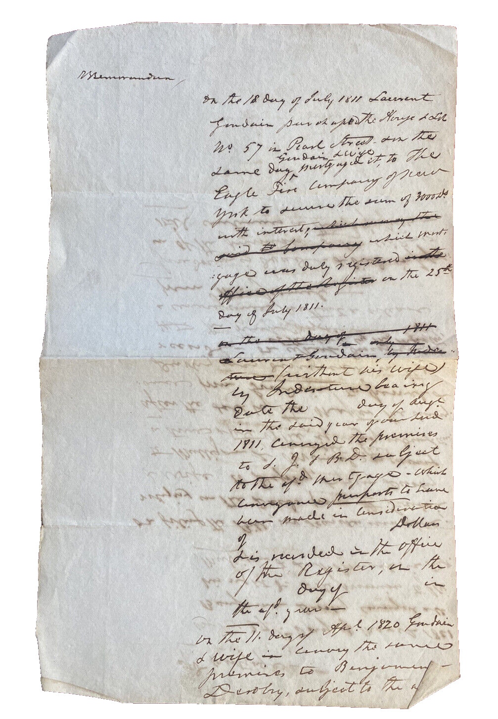 Early 19th Century Eagle Fire Co of New York, 1st Insurance Co in NY, Mortgage