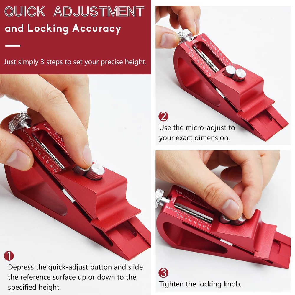 Adjustable Setup Block Height Gauge, Aluminum Precision Woodworking Tools for
