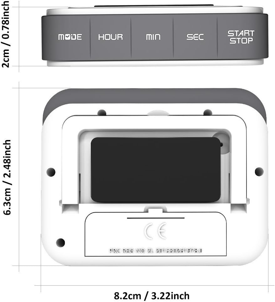 Digital Kitchen Timer 12/24 Hours Alarm Clock with Magnetic Back and Retractable